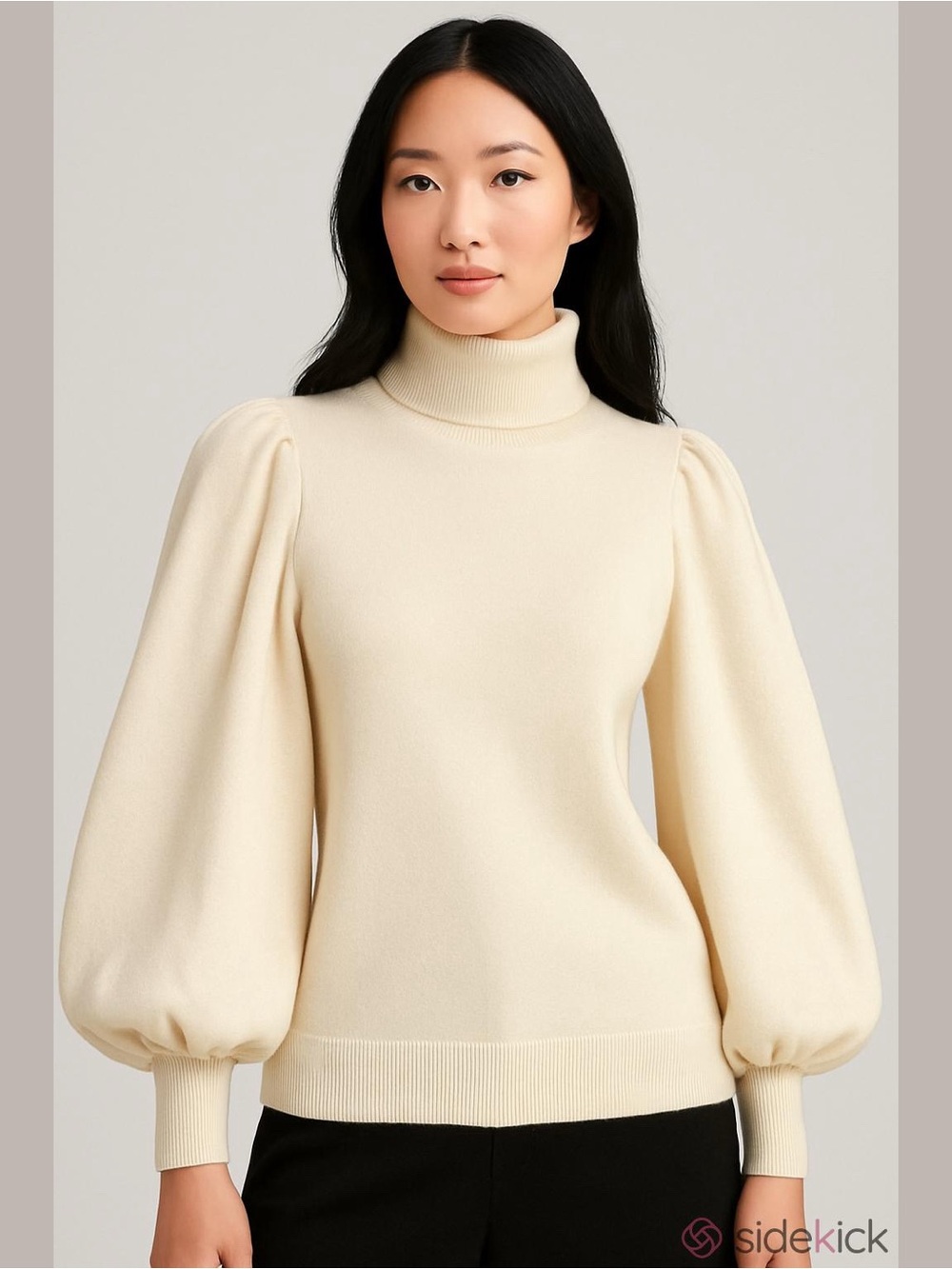 Emma & Posh 100% Cashmere Turtleneck Sweater Ivory Balloon Sleeve Medium